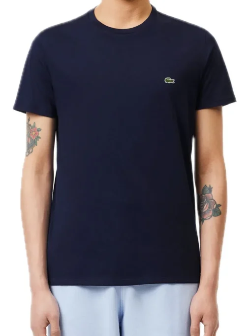 T-shirt Scollo Tondo In Jersey Di Cotone Pima - Bleu Marine