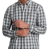 Washed Check Poplin Shirt - Argyle Teal Mid Grey Marl