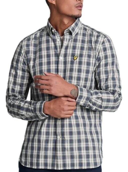 Washed Check Poplin Shirt - Argyle Teal Mid Grey Marl